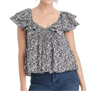 Universal Thread Ruffle Smocked Floral Print Top
